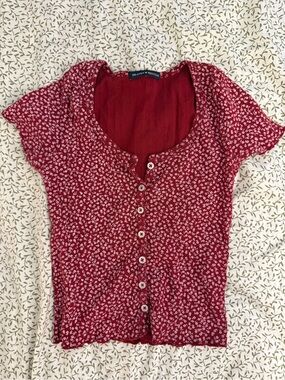 Brandy Melville Red Floral Button Blouse